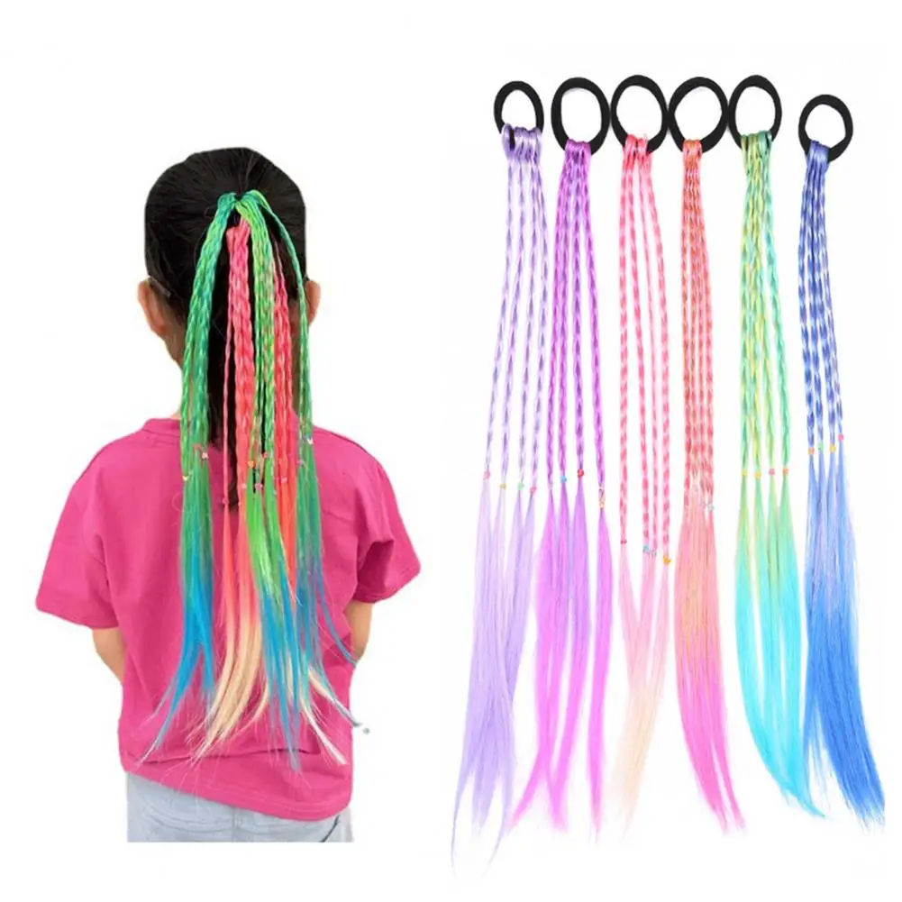 

Braid Wig Hair Rope Elastic Band No Scalp Damage Hair Tie Colorful Rope Gradient Color Wig Pigtail Hair Accessory