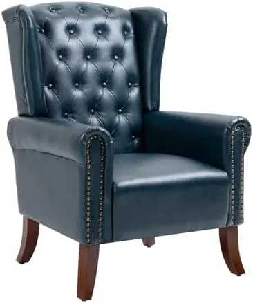 Modern PU Leather Accent Chair, Living Room Lounge Sofa Chair with Buttons, Single Club Armchair with Rivet Trim for