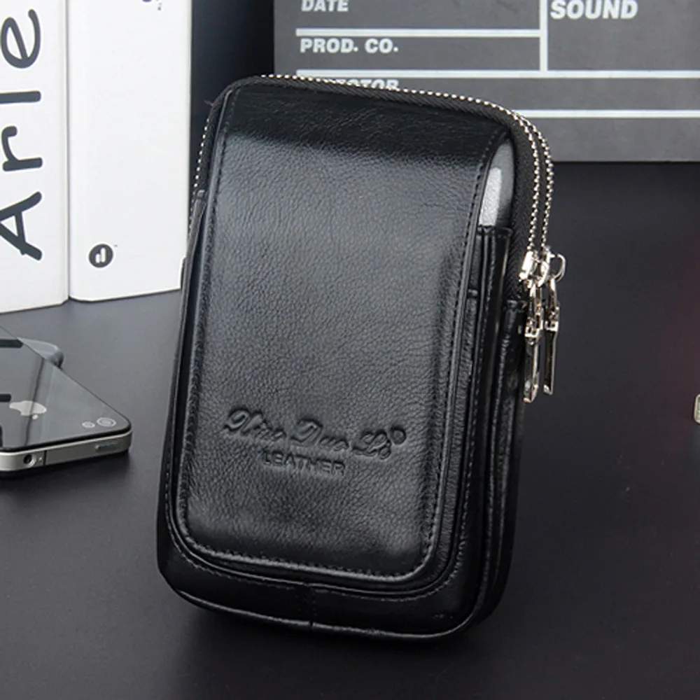 2018 New Fashion Men Genuine Leather Fanny Waist Bag Cell/Mobile Phone Coin Purse Pocket Belt Bum Pouch Male/Military Pack