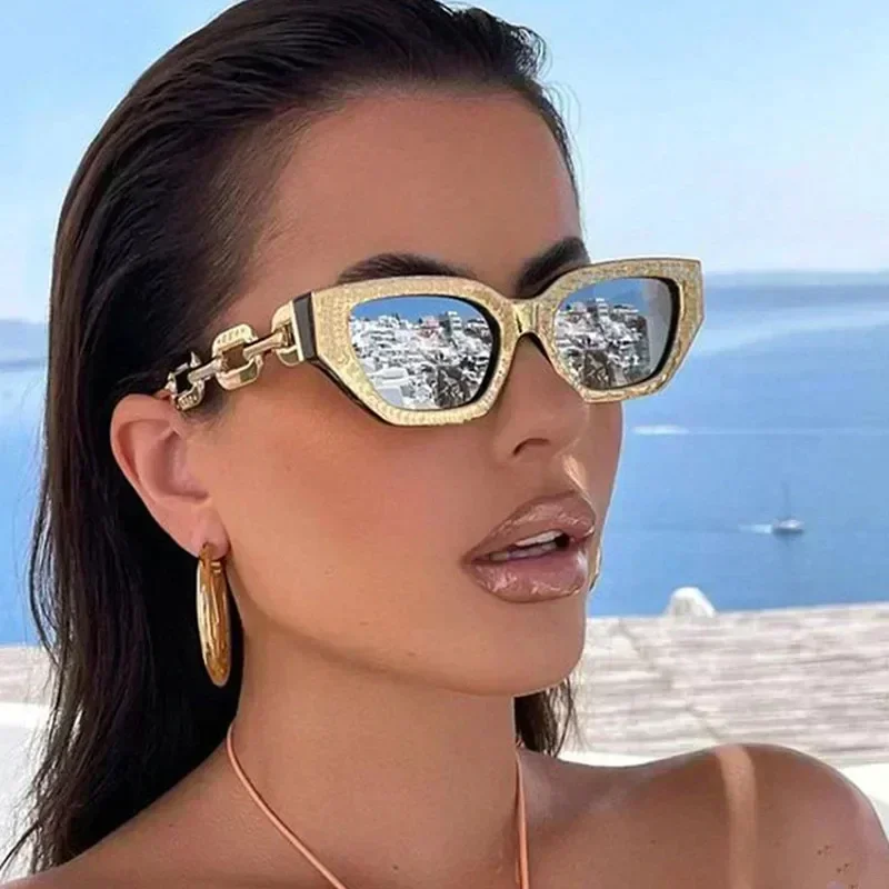 2024 nowych modnych okulary przeciwsłoneczne Cat Eye kobiet w stylu Vintage dizajnerskie okulary czarne okulary przeciwsłoneczne damskie UV400 złote okulary