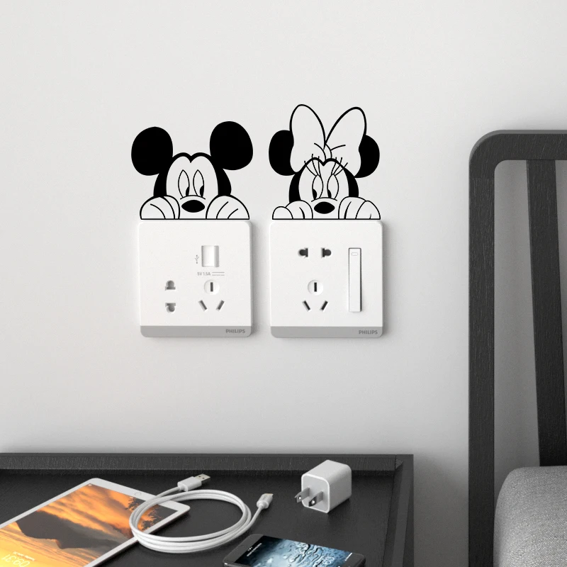 Autocollants en vinyle Minnie Mouse pour interrupteur, mignon, dessin animé, décor de chambre à coucher, bricolage parfait, stickers muraux pour la