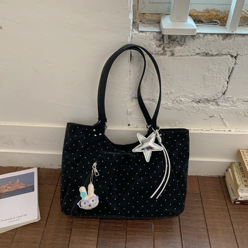 

Korean Style Polka Dot Tote Bag Fashionable Large Capacity Commuting Bag Fashionable and Versatile Shoulder Bag for Women