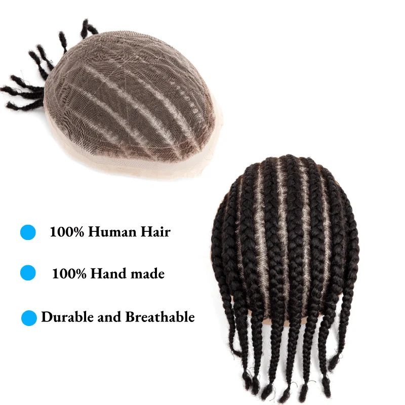 Male Hair Prosthesis 8 Cornrow Braids Toupee For Men and Women Men\'s Capillary Prothesis Breathable Full Lace 100% Human Hair