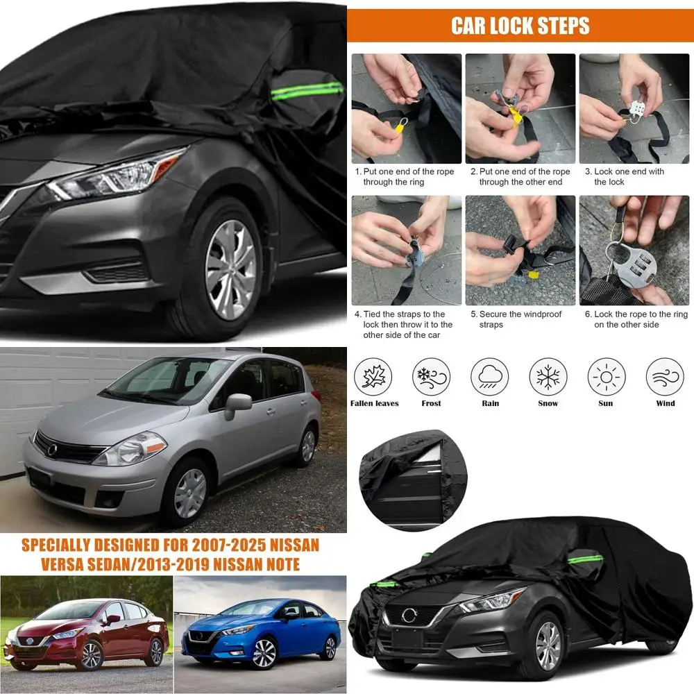 

Custom-Fit 6-Layer Waterproof Car Cover for 2007-2025 Nissan Versa/Note with Zippered Door and Windproof Bands