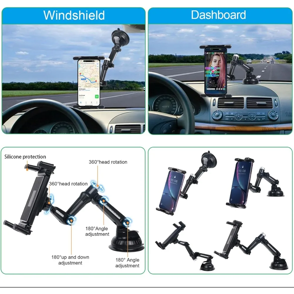 حامل هاتف للسيارة 5 في 1، حامل هاتف على الزجاج الأمامي للوحة قيادة السيارة، مناسب لهاتف iphone15 14 iphone13 pro max، samsung z fold 7 6 5، a