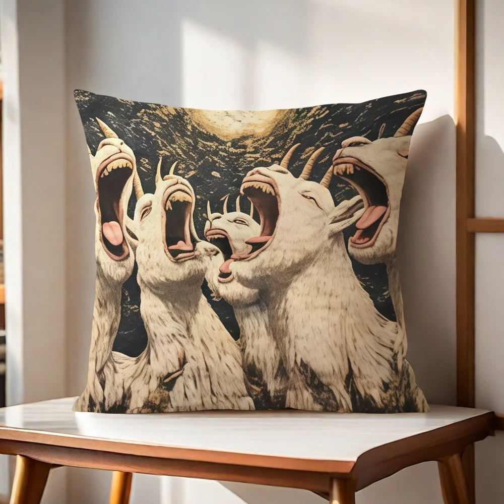Spooky Goat Face Cushion Cover Pillow Cover Home Sofa Living Room Office Coffee Shop Car Pillow Cover