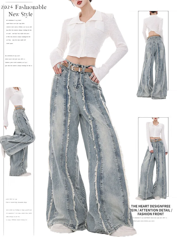 

2025 Autumn Winter Women's Denim Pants Y2K Streetwear Baggy Jean Japanese Wide Fit Cowboy Harajuku Grunge Designer Jeans Tide