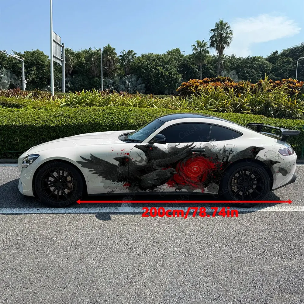 2pcs Splatter Raven Car Side Wraps, Self-Adhesive PVC Waterproof & Scratch-Resistant Stickers, Car Accessory Gift