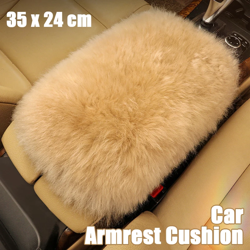 Car Armrest Cushion Pure Wool Winter Plush Sofa Armrest Cover Center Handrest Support Padding 35 x 24cm