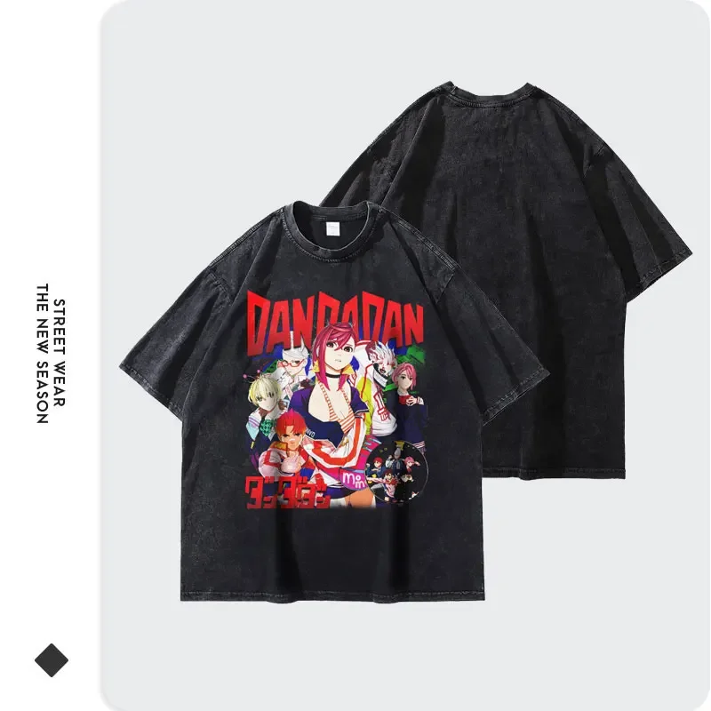 Anime Dandadan T Shirt Vintage Washed Dan Da Dan T-shirts Streetwear Manga Ayase Momo Takakura Ken Tops Tees Men Girl 100%Cotton image 2