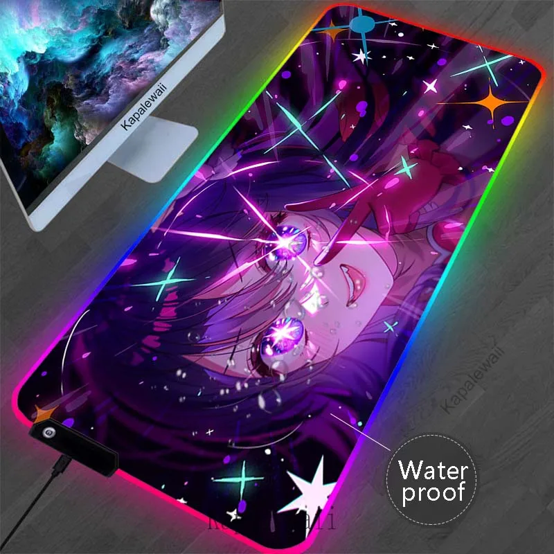 

RGB Oshi no Ko Mouse Pad LED XXL Locking Edge Mouse Mat Gaming Mousepad Waterproof Desk Mat Table Carpet Keyboard Pads 900x400mm