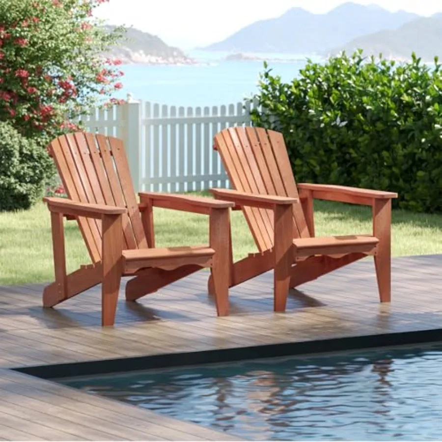 Adirondack Chair for outdoor patio, porch backyard; solid wood; natural; high backrest, wide armrests, contoured seat, fire pit