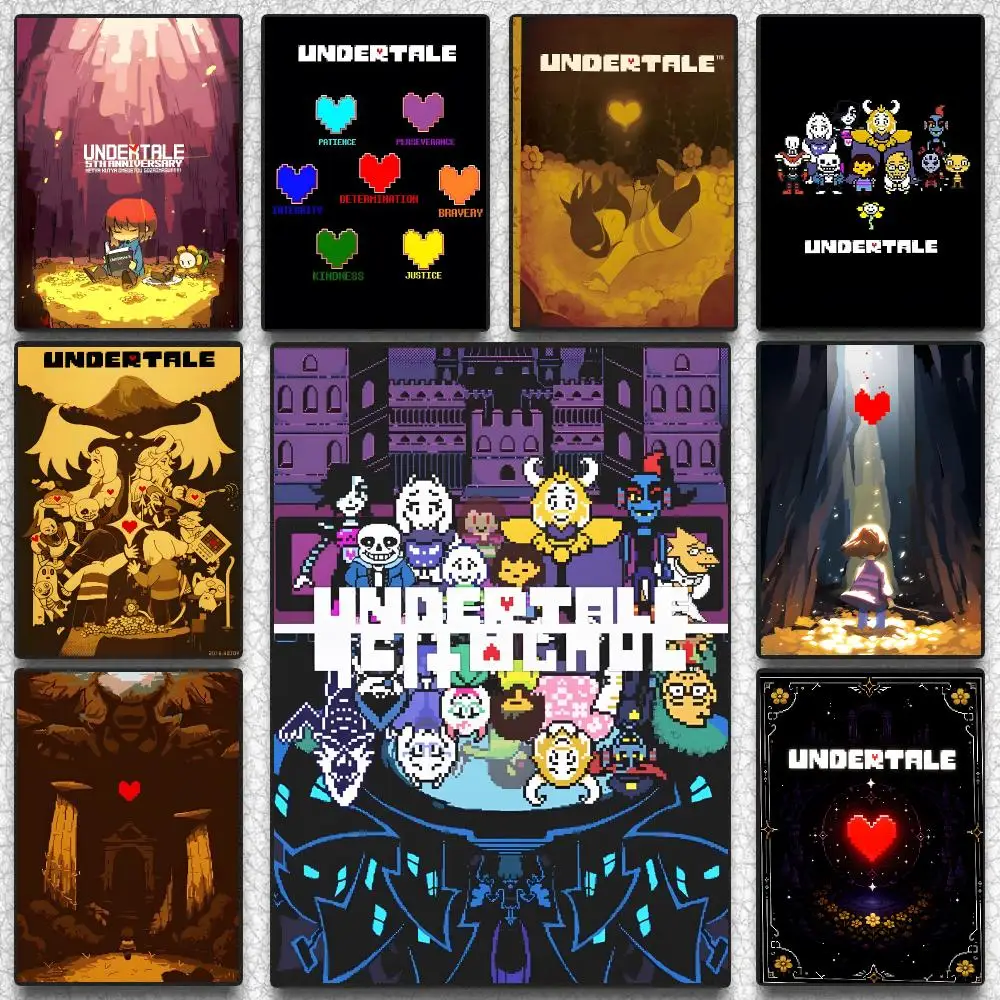 Undertale Game Retro RPG Cartoon Poster Self-adhesive Advanced Aesthetic Printing Paper Wall Art for Living Room Home Decor