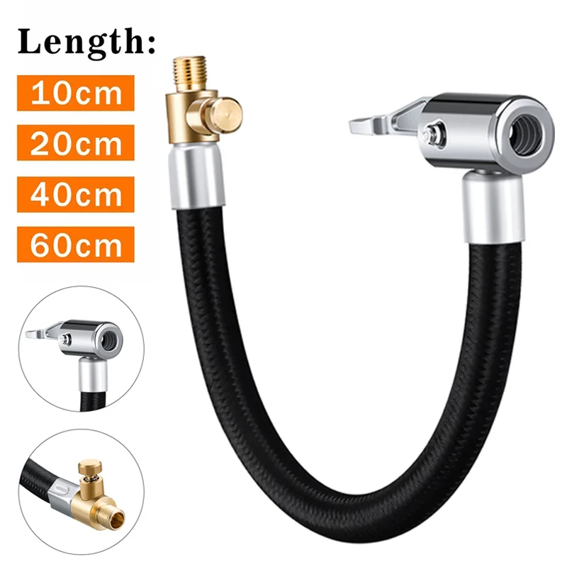 Tire Inflator Hose Extension Tube Air Pump Adapter Can Be Deflated Car Motorcycle Bike Tyre Inflatable Air Chuck Lock Tubes