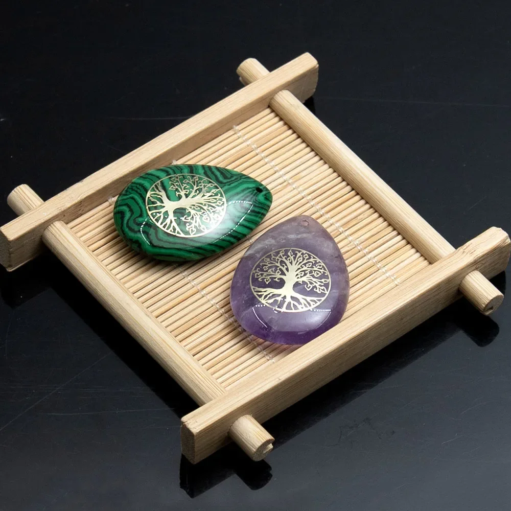 1 قطعة 25x35 مللي متر الحجر الطبيعي قلادة قطرة الماء شكل روز كوارتز الجمشت الريكي شفاء قلادة النساء عقد دي اي واي اكسسوارات