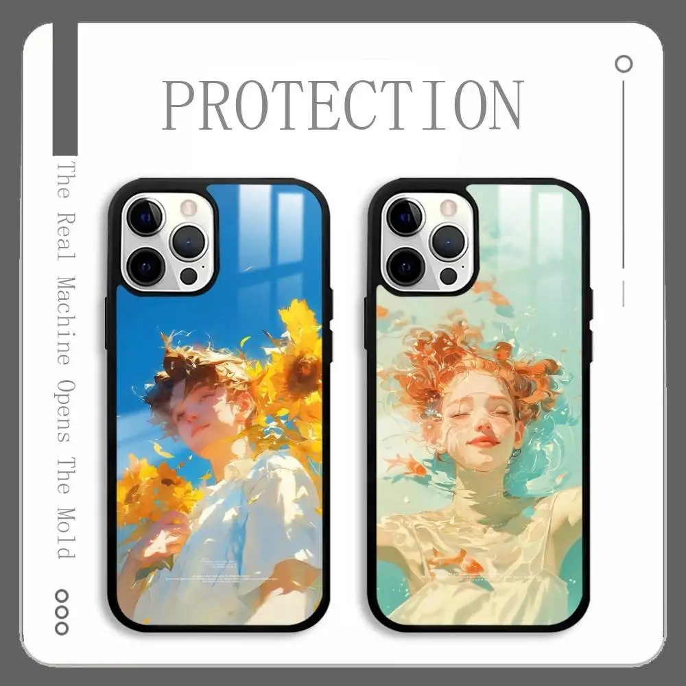 

Sunshine Figure Oil Phone Case For IPhone 17 16 15 14 13 12 11 Pro Max Plus Mini Plus Hard Mirror Surface Protect Funda