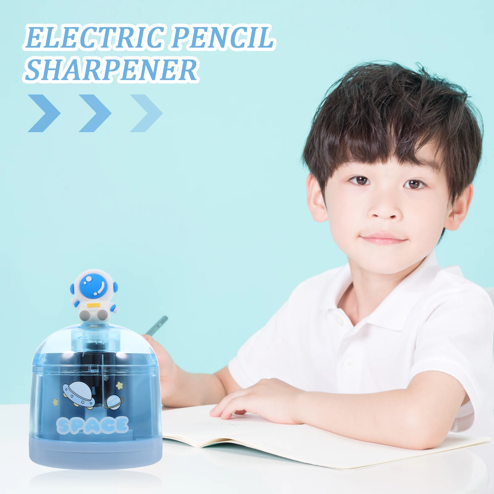 

Electric Pencil Sharpener Blue Cartoon Automatic Lead Feeding School Kids Students Stationery Portable Desk Supplies
