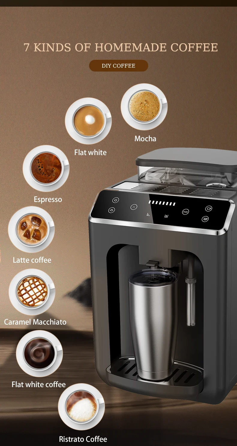 Fully Automatic Espresso Commercial One Touch Coffee Machine With Grinder Bean To Cup