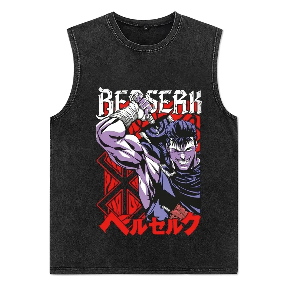 

Men Washed T Shirt Vintage Tank Top Hip Hop Streetwear Harajuku Printed Vest Cotton Casual Loose Punk Sleeveless Mens Clothing