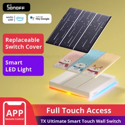 SONOFF T5 WiFi Smart Touch Wall Switch Full Touch Panel Replaceable Cover 2 Way Control Light Switch for Alexa Alice Google Home