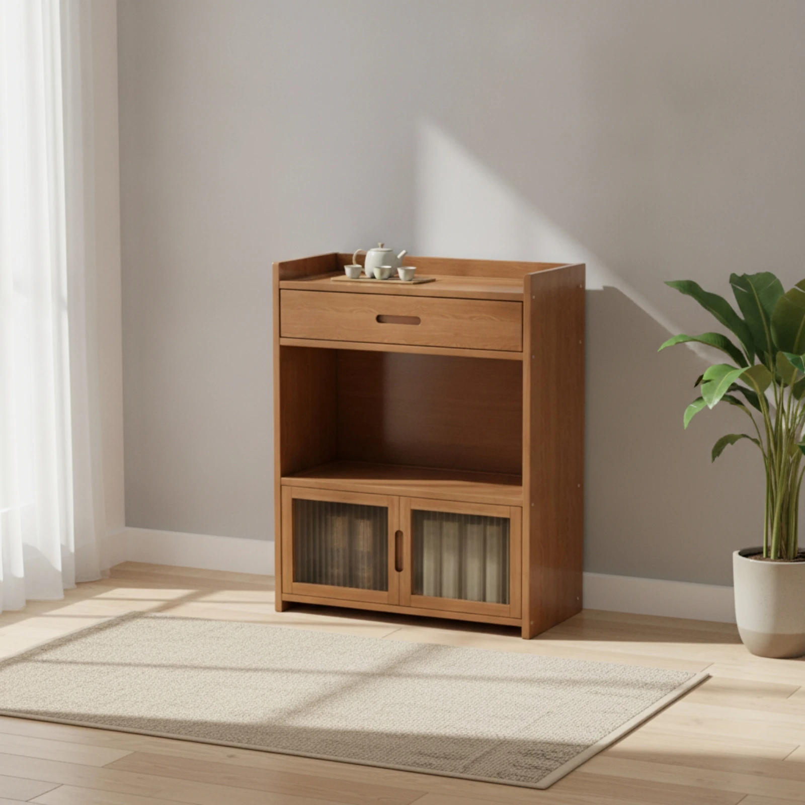 

Three-Tier Storage Cabinet Sleek Wooden Cabinet with Drawer Freestanding Storage Unit Sturdy Organizer Space-Saving