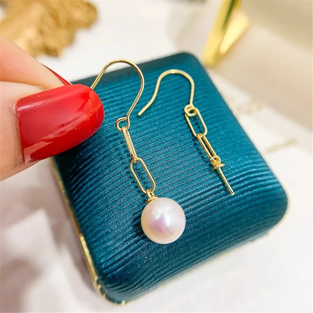 DIY Pearl Accessories S925 Pure Silver Earring Nail Empty Holder K Gold Silver Earring Holder Fit 7-10mm Round Oval Beads E109