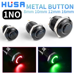1NO High head Waterproof Metal Push Button Switch LED Light Self-locking/reset 3/6/12/24/220V 8/10/12/16mm Oxidized black