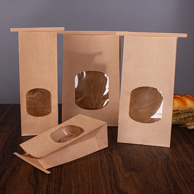 

500Pcs/Lot Baking Paper Bag Pouches Kraft Back Bread Bags With Window Bakery with Window for Homemade Cookies Toast Packaging
