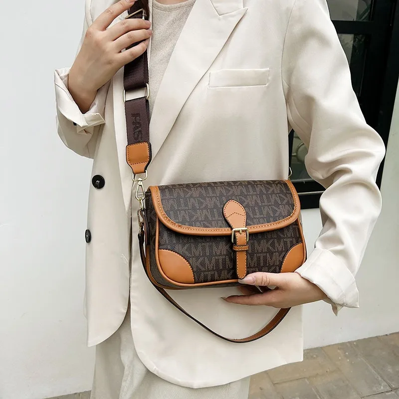 Luxury Letter Printed PU Leather Shoulder Bags For Women Contrast Colour Female Crossbody Bag Ladies Purses and Handbags 2023