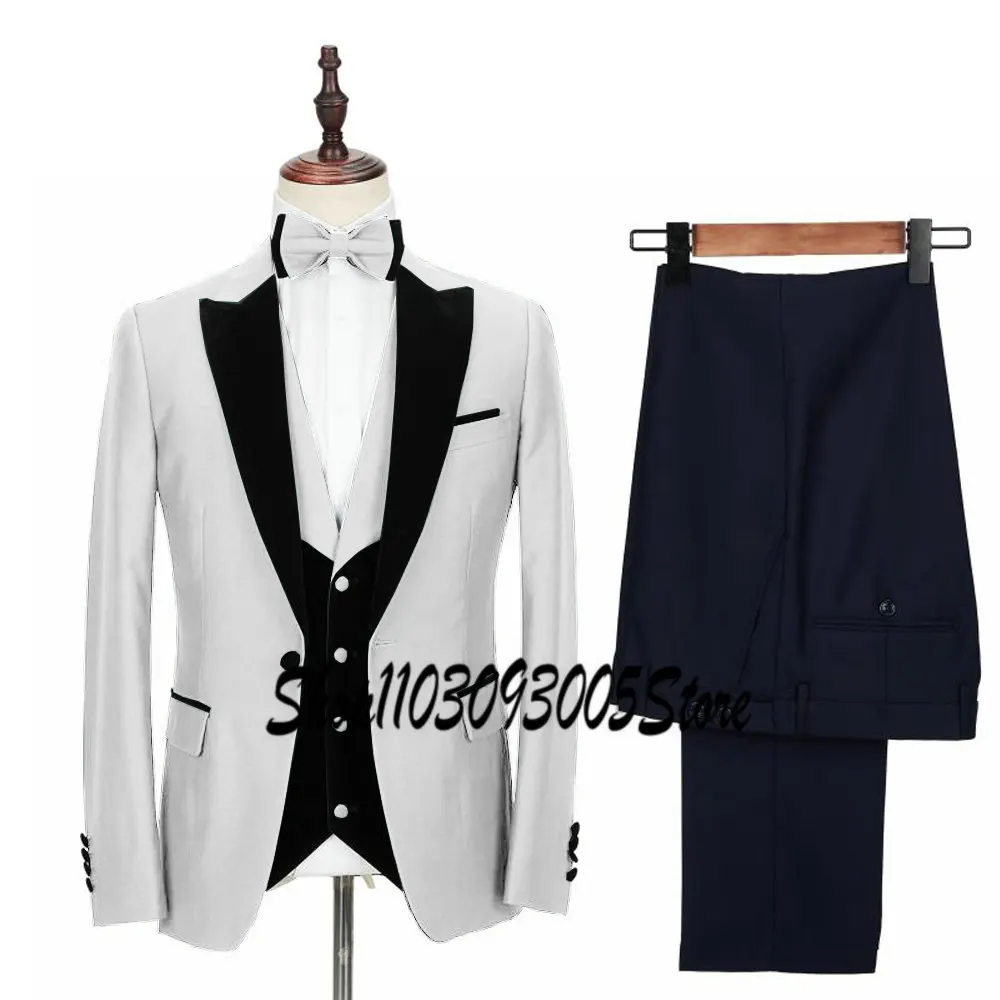 New Business Dark Green Formal Men's Slim Fit Suits 3 Pieces Wedding Groom Prom Terno Masculino Custom Blazer Vest Pant Sets