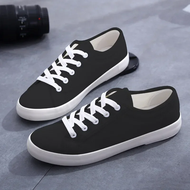 Unisex White Canvas Shoes Casual Summer Vulcanized Shoes Lace-up Students Cloth Shoe Women\'s Flats Sneakers Women Board Shoes