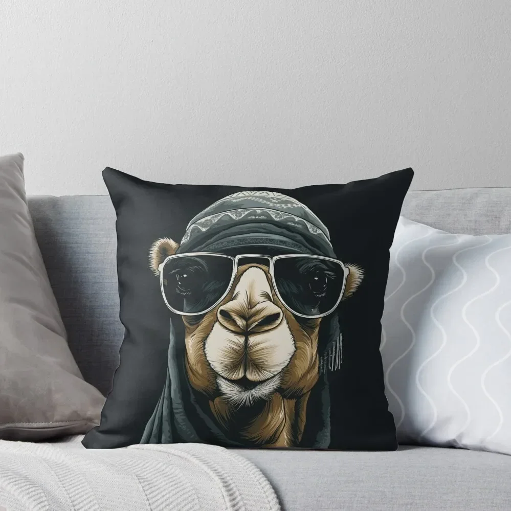 

Stylish Camel wearing sunglasses and Arabic traditional head covering Throw Pillow Sofas Covers Bed pillowcases pillow