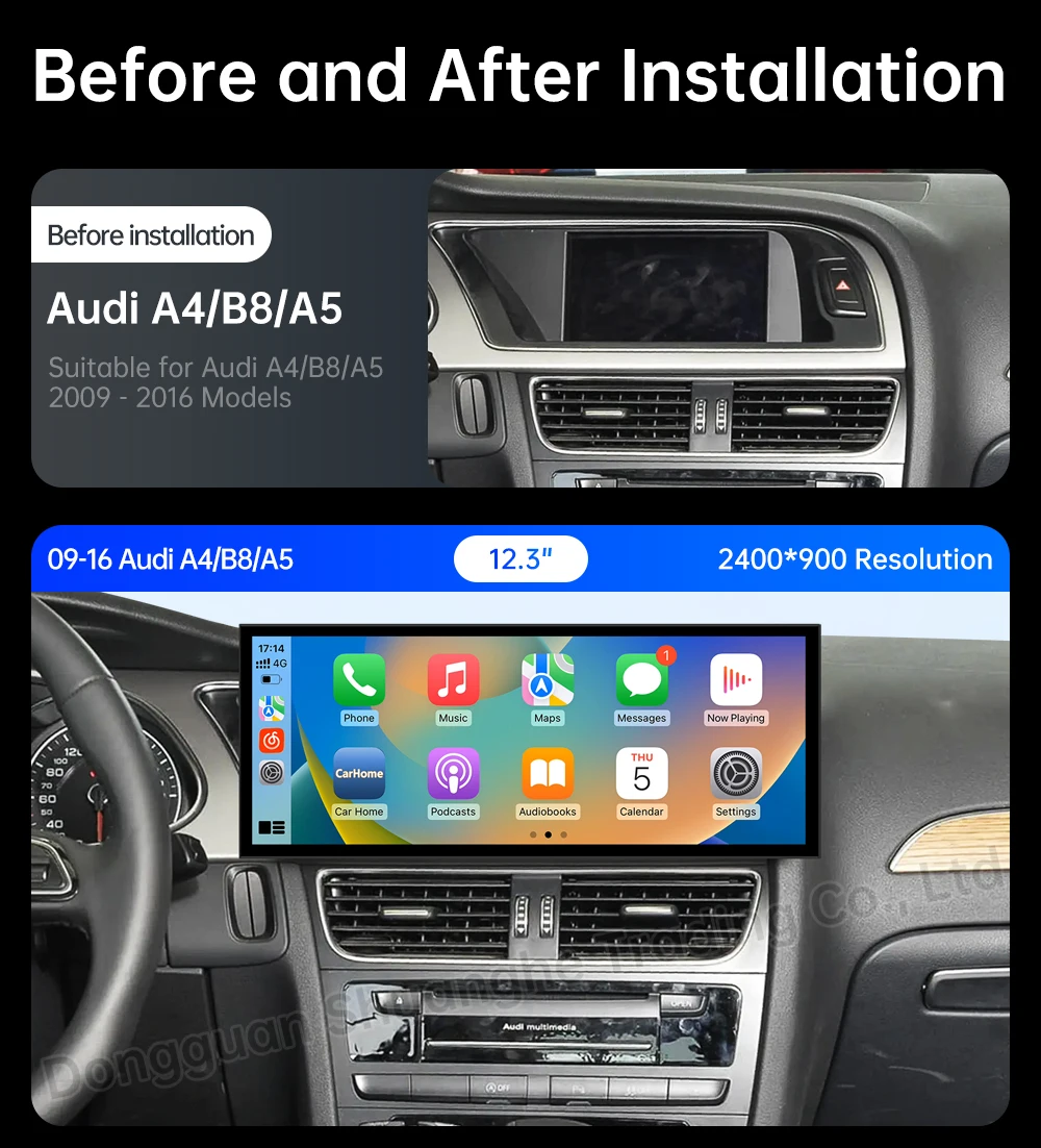 For Audi A4 B8 A5 2009 - 2016 Wireless Auto Car GPS Navi BT Android 16 Radio Multimedia Player Ultra-thin Screen Qled Screen
