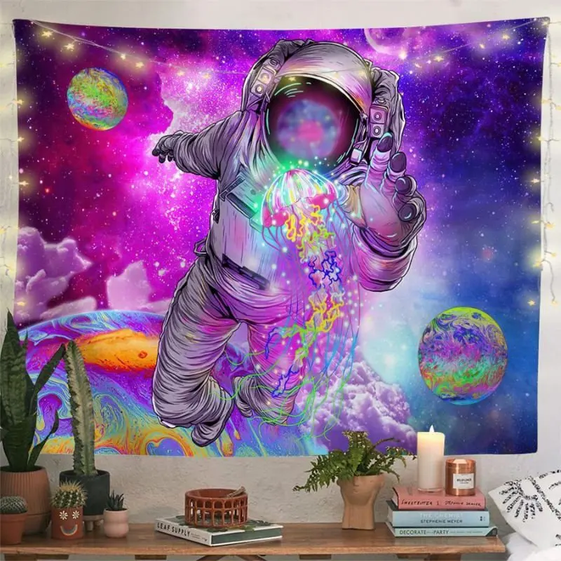 VIKAMA Purple Alien Planet Mountain Tapestry Wall Hanging Cosmic Galaxy Saturn Neon Trippy Aesthetic Wall Art Bedroom Dorm Decor