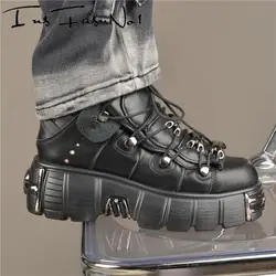 Casual Female Runway Shoes Platform Metal Toe Chunky Sneakers Women Gothic Punk Style Sneakers Rock Design Black Walking Shoes