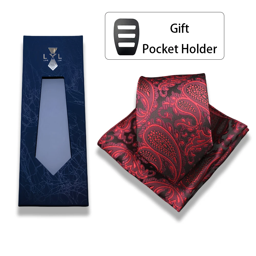 Luxus Herren Krawatten Set Floral Schwarz Gold 7CM Krawatten Paisley Krawatte Einstecktuch Set Herren Hochzeit Party Krawatte