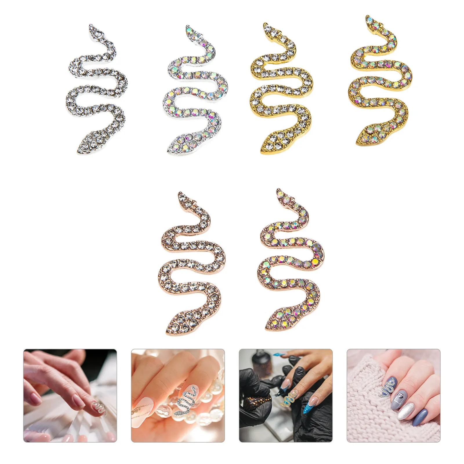 

6Pcs Snake Nail Rhinestone Charms 3D Nail Decor DIY Manicure Supplies for Party Home Use Natural Artificial Nails Design