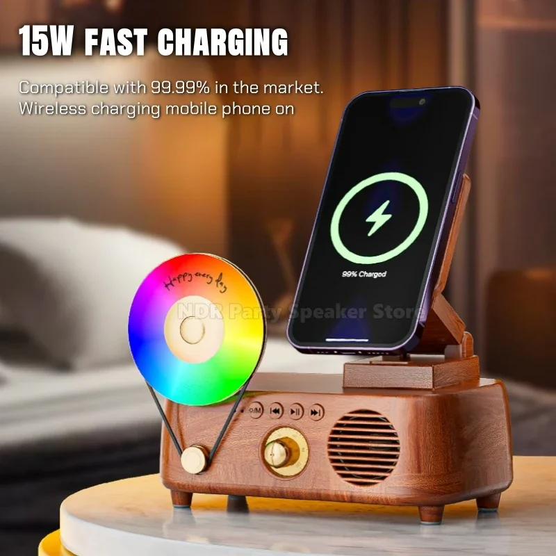 Inteligentne głośniki Bluetooth Lampka nocna RGB Subwoofer stacjonarny Składany uchwyt do telefonu komórkowego Bezprzewodowa ładowarka 15 W Gra Audio