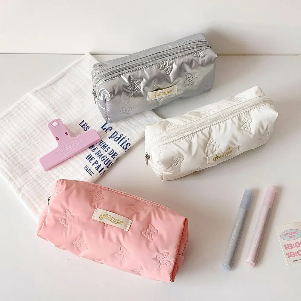 

Bowknot Y2K Bow Stationery Bag Desktop Storage Large Capacity Korean Style Pencil Case Pink White Silver Aesthetic