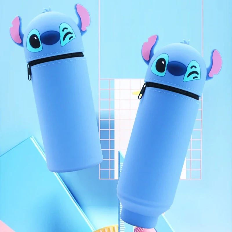 ใหม่ Disney Stitch Telescoping ซิลิโคนดินสอพับการ์ตูนผู้ถือปากกาสําหรับนักเรียนน่ารักเครื่องเขียน Storage