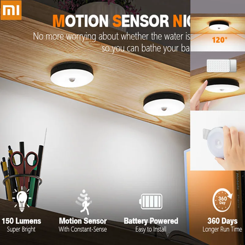 

Xiaomi Night Light LED With Motion Sensor Rechargeable USB Wireless Cabinet Lamp Magnetic Wall Light For Bedroom Bedside Kitchen