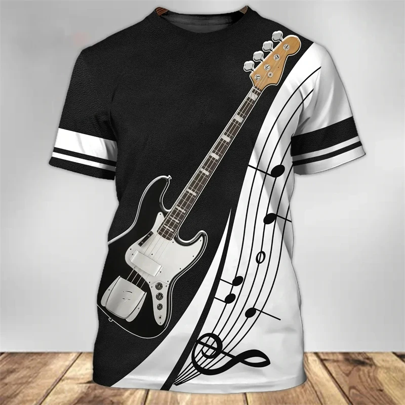 

Fashion 3D Guitar Print T Shirt For Men Street Hip Hop Music Harajuku Womens Clothes Casual O-neck Short Sleeve Tops Summer Tees