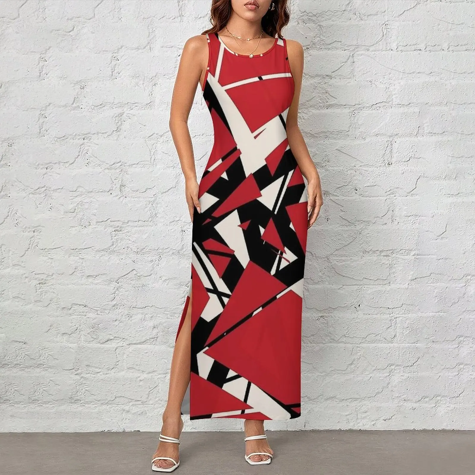 EVH Van Halen Stripes Design Red Bodycon Dress Holiday Cute Maxi Dresses Woman Sleeveless Printed Street Style Dress Big Size