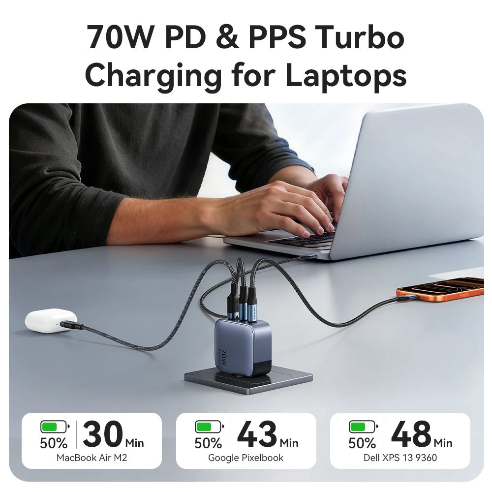 Vention 70W GaN Charger PD Charger USB C Charger Fast Charge For Macbook Tablet Phone Charger For iPhone 17 16 15 14