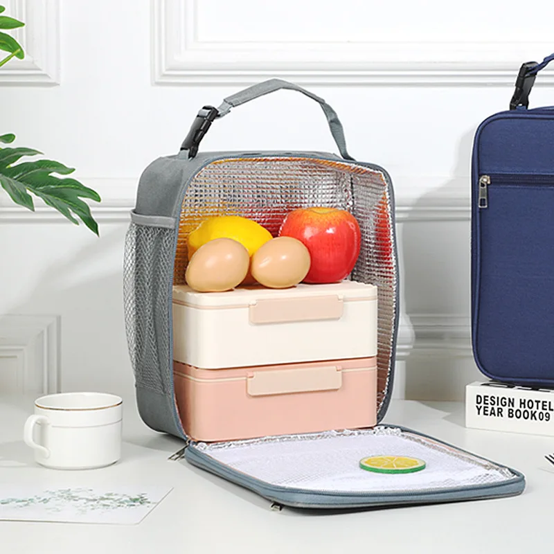 Fiambrera portátil de malla para niños, bolsa lateral de almacenamiento, aislamiento térmico, bolsas de Bento escolares, bolsas de hielo refrigeradas cuadradas