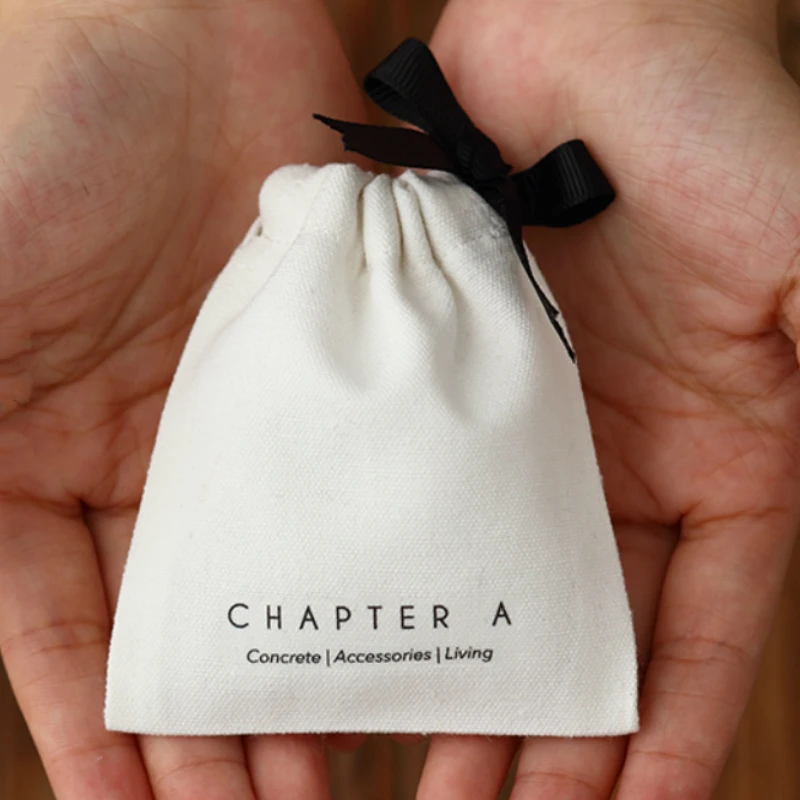 

100PC Canvas Gift Bag Packing Jewelry Cotton Canvas Drawstring Pouch Cosmetic Soap Party Wedding Candy Storage Sachet Print Logo