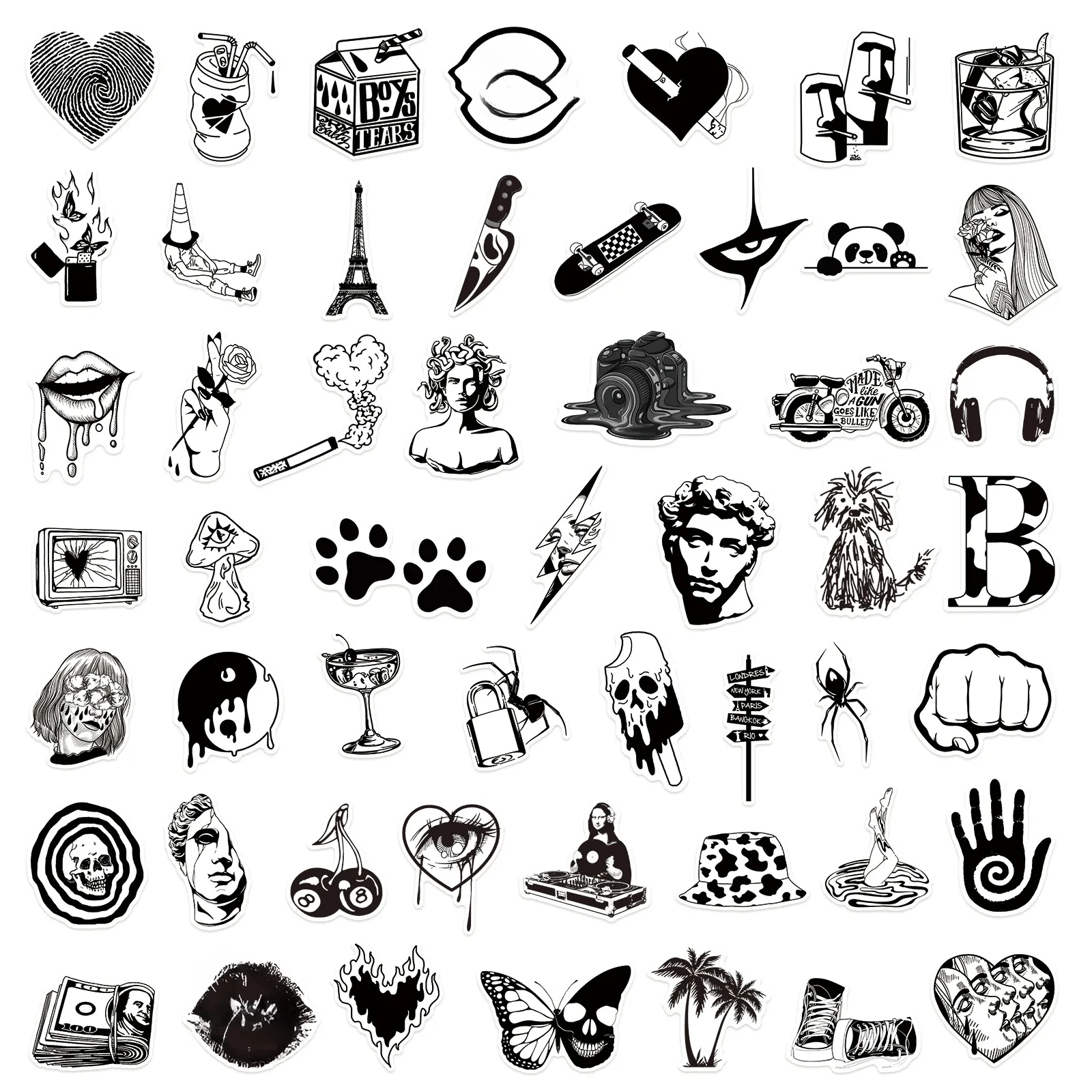 10/25/50pcs Aesthetic Black Artistic Stickers Graffiti for DIY Scrapbooking Phone Suitcase Laptop Guitar Skateboard Helmet