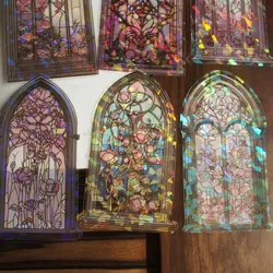 10 Pcs Laser Diamond Pattern Windows of The Stained Glass Castle Style PVC Sticker Scrapbooking DIY Gift Decoration Tag