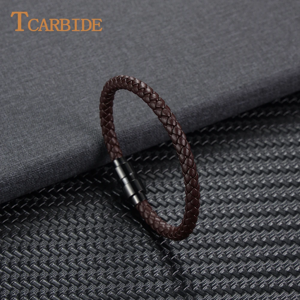 Muliticolor Classic Style Men Women Leather Bracelet Simple Black Stainless Steel Button Neutral Accessories Hand-woven Jewelry