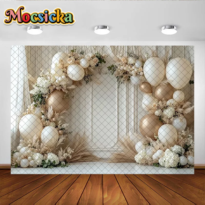 Mocsicka photographie fond Boho arc ballon décoration murale toile de fond pour bébé douche gâteau Smash fête bal bannière accessoires